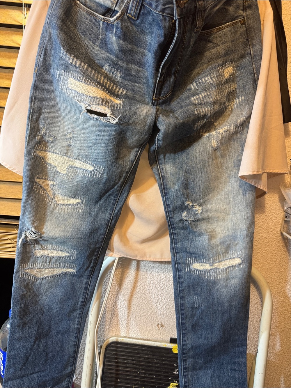 Guess Men's Distressed Light Blue Skinny Jeans